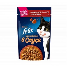 Felix Sensations пауч консервы для  кошек говядина в соусе с томатами  85 г.